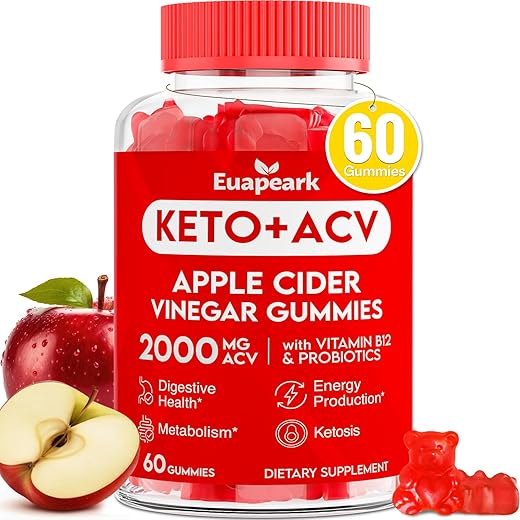 Euapeark - Gomas de Vinagre de Maçã, Gomas de ACV Keto com Probióticos e Vitamina B12 – Marca Apple Cider Vinegar Gummies