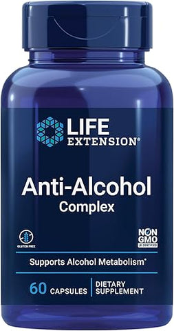 Anti-Alcohol Complex – Suplemento para Apoio à Saúde do Fígado e Melhores Manhãs Pós-Bebida – Livre de Glúten, Não-OGM, Vegetariano - Life Extension