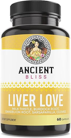 Liver Love – Desintoxicação Natural do Fígado com Cardo Mariano – Suporte à Saúde do Fígado em Homens e Mulheres – 60 Cápsulas – com Bardana, Dente-de-leão - Ancient Bliss