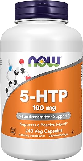 NOW Foods - Now Supplements 5-HTP 100 mg – Suporte Neurotransmissor, 240 Cápsulas Vegetais