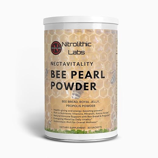 Nitrolithic Labs - Bee Pearl Powder – Suplemento Bee Pearl para Bem-Estar Geral e Vitalidade Diária – Mistura Energizante de Pão de Abelha, Própolis e Geléia Real – Vegetariano