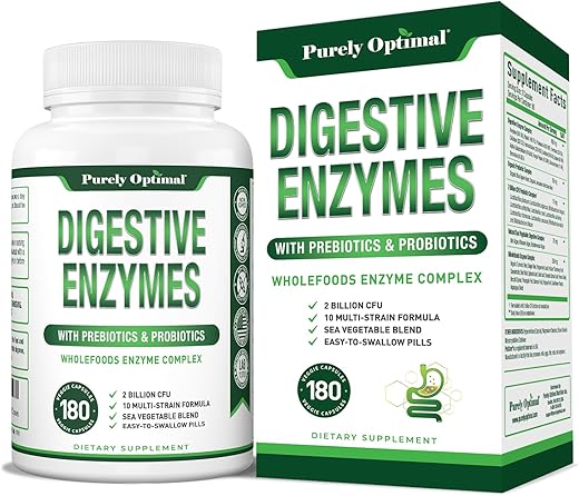 Suplemento Enzimático Digestivo para Saúde Intestinal – 12 Enzimas, Probióticos – 60 cápsulas - Purely Optimal