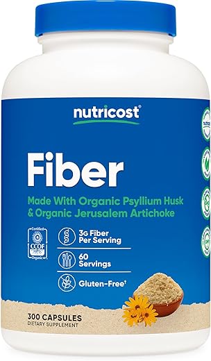 Cápsulas de Fibra com Suplemento de Fibra Prebiótica 300 Cápsulas – Feito com Casca de Psyllium Orgânico - Nutricost