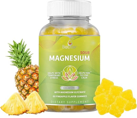 Gomas de Magnésio 200mg – 60 un | Suplemento de Magnésio Glicinato para Relaxamento, Alívio do Estresse e Sono para Adultos - BeLive