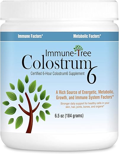 Immune-Tree - Pó de Colostro Bovino 100%%, 120 Porções, 185g, Suporte Anti-Envelhecimento, Sistema Imunológico Saudável, Intestino
