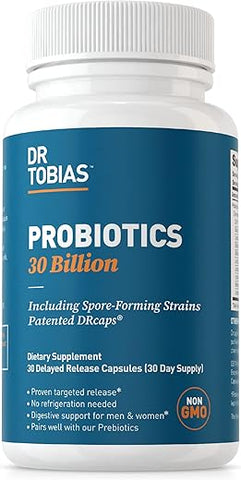 Probióticos 30 Bilhões, 10 Cepas, 30 Bilhões UFC’s, Liberação Direcionada para Saúde Digestiva, Probióticos Estáveis para Mulheres - Dr. Tobias