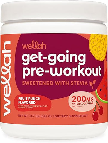 Wellah - Get-Going Mistura para Bebida Pré-Treino (Sabor Ponche de Frutas, 30 Porções)