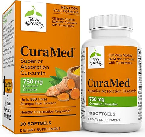 CuraMed 750 mg Complexo de Curcumina – 30 Softgels – Absorção Superior BCM-95 – Não-OGM, Sem Glúten, Halal – 30 Porções - Terry Naturally