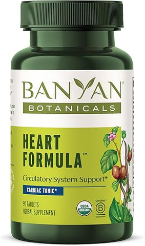 Fórmula Cardíaca – Suplemento Orgânico de Saúde do Coração com Bagas de Espinheiro e Guduchi – Suporta a Função Adequada do Coração* – 90 Comprimidos – Não-OGM - Banyan Botanicals
