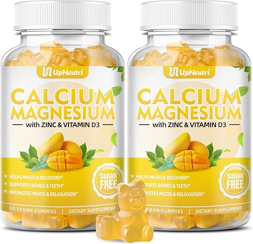 UPNEUTRI - Suplemento de Cálcio Magnésio Zinco com Vitamina D3, Gomas de Cálcio Sem Açúcar para Mulheres e Homens, Gomas de Zinco de Alta Absorção para os Ossos