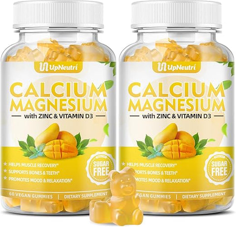 UPNEUTRI - Suplemento de Cálcio Magnésio Zinco com Vitamina D3, Gomas de Cálcio Sem Açúcar para Mulheres e Homens, Gomas de Zinco de Alta Absorção para os Ossos