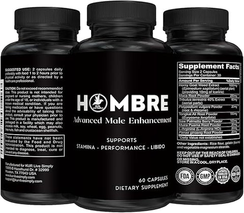 KUR Live Simply - Suplemento Hombre para Aumento Masculino – Ganhe 2 cm em 60 Dias com Nossas Pílulas de Ampliação para Homens – Crescimento Muscular, Aumento de Tamanho, Força e Resistência – Impulsionador de Energia, Performance e Resistência