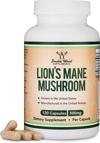 Double Wood Supplements - Cápsulas de Cogumelo do Leão para Suporte Cerebral e Imunidade – 120 Unidades (Dois Meses de Fornecimento) – Testado por Terceiros, Cultivado e Encapsulado no