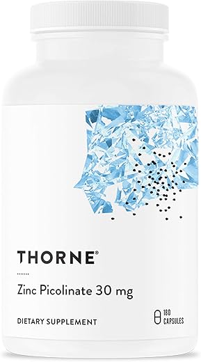 THORNE - Thorne Zinc Picolinate 30 mg – Suplemento de Zinco de Alta Absorção para Crescimento e Função Imunológica – 180 Cápsulas