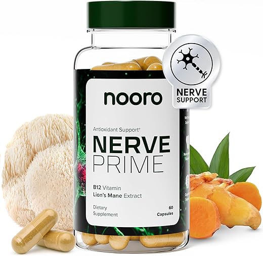 Nerve Prime – Ácido R-Alpha Lipoico, Cogumelo do Leão e Curcumina, Suporte ao Bem-Estar, Função Cognitiva, Proteção Antioxidante, Suprimento de 30 Dias - nooro