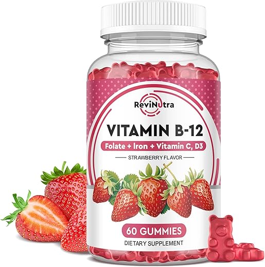 ReviNutra - Vitaminas B12 Gummies – 5000 mcg Methylcobalamin com Ferro, Vitamina C, D3