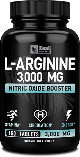 L Arginine 3000mg Cápsulas (150 Comprimidos | 1000mg) Máxima Dose Suplemento de Óxido Nítrico L-Arginina para Apoiar o Crescimento Muscular, Função Vascular e Energia – Zeal Naturals - Zeal Naturals