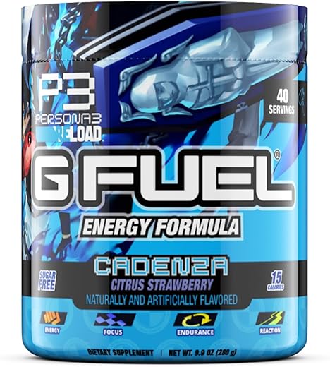 Cadenza: Pó Energético, Sem Açúcar, Foco com Cafeína Limpa, Mistura para Água, Sabor de Morango Cítrico, Aminoácidos para Foco, Vitaminas Antioxidantes, 280g, 40 Porções - G Fuel