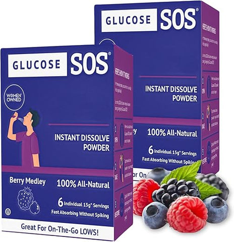 em Pó – Sachês de Dextrose Natural – Absorção Rápida – Dissolução Instantânea – Sem Necessidade de Água – Mix de Frutas Vermelhas – 12 Sachês - Glucose SOS