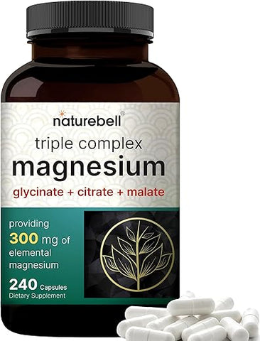 NatureBell - Suplemento de Magnésio Triplo Complexo, 240 Cápsulas | Magnésio Glicinato 500mg com Citrato | Marca em Destaque