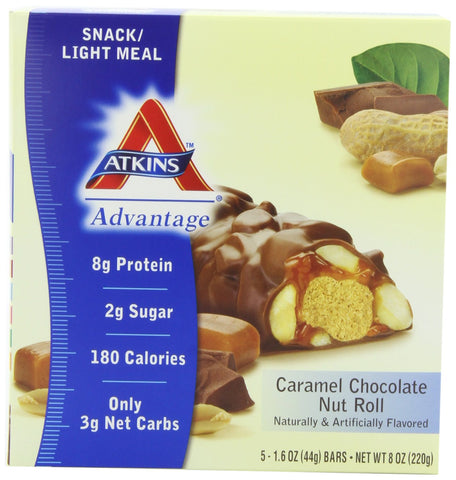 Advantage Rolinho de Caramelo, Chocolate e Nozes, 45g, Caixa com 5 unidades (Pacote com 2) - Atkins