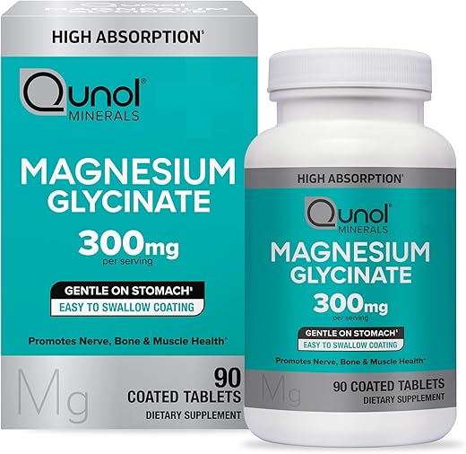 Magnesium Glycinate 300mg – Suplemento de Magnésio Glicinato 100%% Quelato, 90 comprimidos - Qunol
