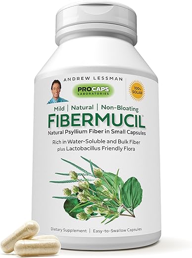 ANDREW LESSMAN - Andrew Lessman Fibermucil 360 Cápsulas – Pó de Casca de Psyllium. Promove Suavemente a Regularidade e a Saúde Digestiva. Rico em Fibras. Suave, Fácil e Eficaz. Sem Aditivos. Pequeno