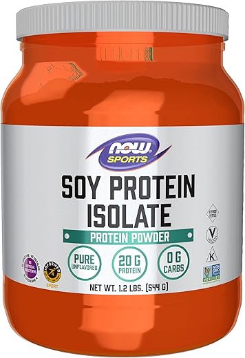 Sports Nutrition, Isolado de Proteína de Soja 20g, 0 Carboidratos, Pó sem Sabor, 1,2 Libras - NOW Foods