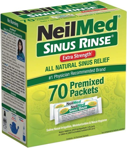 Sinus Rinse Extra Strength – Pacotes Pré-Misturados Hipertônicos para Alívio Sinusal, 70 Unidades (2 Pacotes) - NeilMed