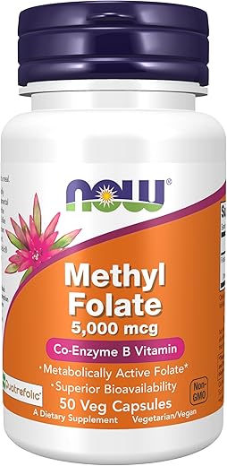 Supplements, Methyl Folate 5000 mcg – Bioabsorção Superior, 50 Cápsulas Vegetais - NOW Foods
