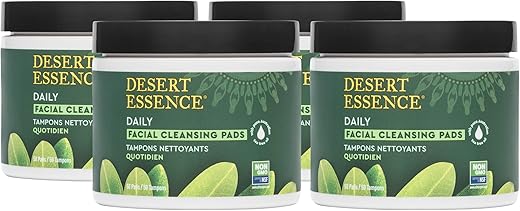 Desert Essence - Desert Essene Almofadas de Limpeza Facial Diária com Puro Óleo de Tea Tree Australiano, Hamamélis e Calêndula  Desert Essene
