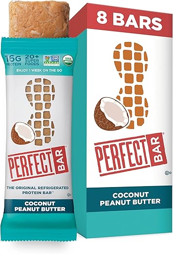 Barra de Proteína Refrigerada Perfect Bar Original, Coco Manteiga de Amendoim, 2,5 Onças (70g), 8 Unidades
