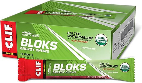 Clif Bloks - CLIF BLOKS – Sabor Melancia Salgada com 2X Sódio – Gomas Energéticas – Não-OGM – Baseado em Plantas – Combustível Rápido para Ciclismo e Corrida – Carboidratos e Eletrólitos Rápidos – 60g