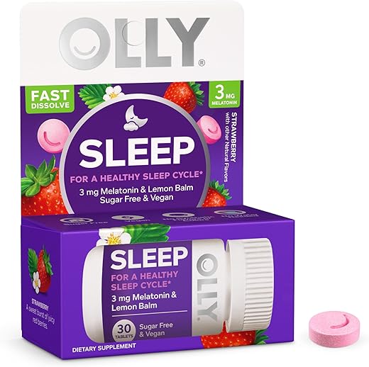 Sleep Fast Dissolves – 3mg Melatonina, Melissa, Sabor Morango – 30 Unidades - OLLY