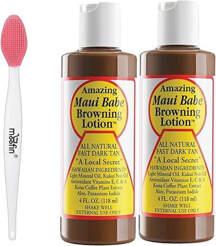 moofin - Browning Lotion 4 Oz – Kit Creme Bronzeador + Pincel Limpeza Nariz – Glow Bronzeado – Loção Bronzeadora – Coco Hidratante