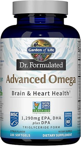 Dr. Formulated Ômega Avançado de Óleo de Peixe – Limão, 1.290mg EPA, DHA DPA em Forma de Triglicerídeos, Ômega 3 Único para o Cérebro Supremo - Garden of Life