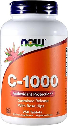 NOW Foods - Now Foods Vitamina C-1000 Liberação Sustentada com Rose Hips 250 Tabs (500 (250 X 2)) – Comprimidos de Vitamina C de Alta Qualidade