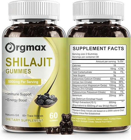 ORGMAX - Shilajit Gummies Orgânicos Puros do Himalaia, 5000MG – Suplemento de Shilajit para Homens