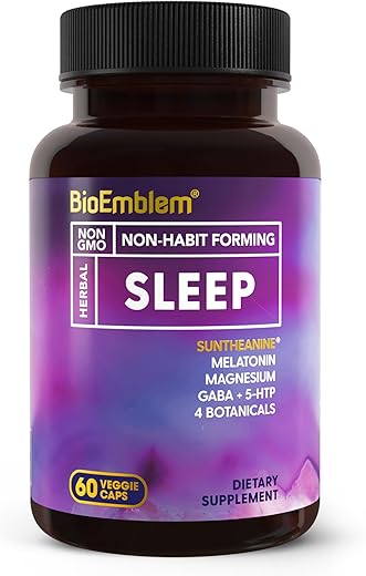 Aid Natural para Dormir para Adultos com Melatonina, Raiz de Valeriana, Suntheanine – 60 Cápsulas - BioEmblem