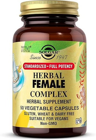 SOLGAR - Solgar Herbal Female Complex – 50 Cápsulas Vegetais – Potência Total Padronizada (PTP) – Não-OGM, Vegano, Kosher, Livre de Glúten e Lactose – 50 Porções