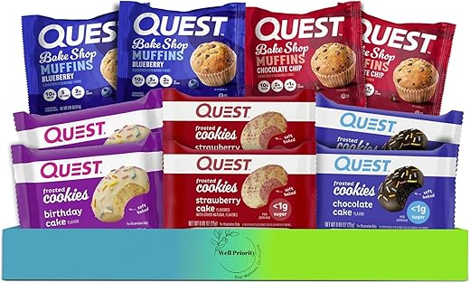 Well Priority - Pack Sortido de Muffins e Cookies Proteicos Questt Nutrition – Alto teor de proteínas, baixo teor de carboidratos – 5 sabores – 10 unidades – Nutrição Esportiva para Casa
