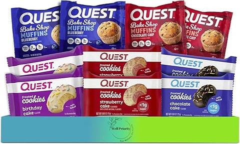 Well Priority - Pack Sortido de Muffins e Cookies Proteicos Questt Nutrition – Alto teor de proteínas, baixo teor de carboidratos – 5 sabores – 10 unidades – Nutrição Esportiva para Casa