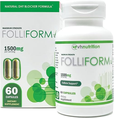 FOLLIFORM | Bloqueador de DHT para Homens e Mulheres | Fórmula de 1500mg de Saw Palmetto, Pygeum e Raiz de Nettle | Suporta o Crescimento Saudável dos Cabelos e a Saúde do Couro Cabeludo | 60 Cápsulas - VH Nutrition