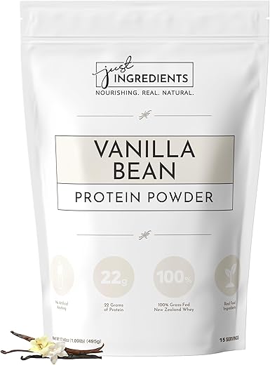 Proteína em Pó JUST INGREDIENTS | Proteína de Baunilha Feita com 100% Whey de Pasto, Não Desnaturada | Quatro Fontes de Proteína de Alimentos Orgânicos | 15g