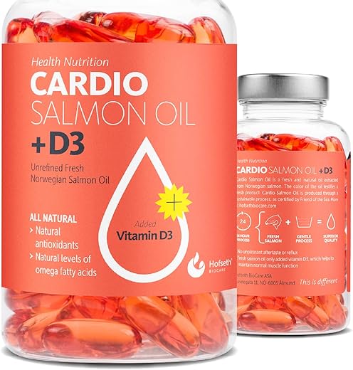 Hofseth BioCare - Cardio Triple Strength Ômega 3 com Vitamina D3-1000mg, Óleo de Salmão Norueguês com EPA – 60 cápsulas