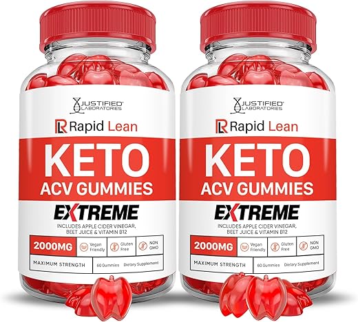 Justified Laboratories - (2 Pacotes) Gomas Rapid Lean Keto ACV Extreme 2000MG – Gomas Rapid Lean Keto de Vinagre de Maçã Formuladas com Suco de Romã e Beterraba em Pó B12 Vegan Non GMO 120 Gomas