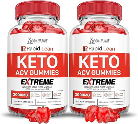 Justified Laboratories - (2 Pacotes) Gomas Rapid Lean Keto ACV Extreme 2000MG – Gomas Rapid Lean Keto de Vinagre de Maçã Formuladas com Suco de Romã e Beterraba em Pó B12 Vegan Non GMO 120 Gomas