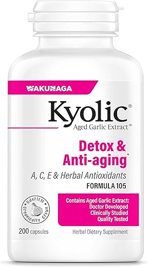 Aged Garlic Extract Formula 105 – Detox | Fórmula 105 de Extrato de Alho Envelhecido Kyolic – Desintoxicação | 100% Natural e Eficaz - Kyolic