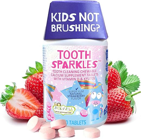 JACK N' JILL ................. SINCE 1949 - Jack N’ Jill Tooth Sparkles – Mastigáveis de Cálcio para Limpeza dos Dentes, Fortalece os Dentes – 50g