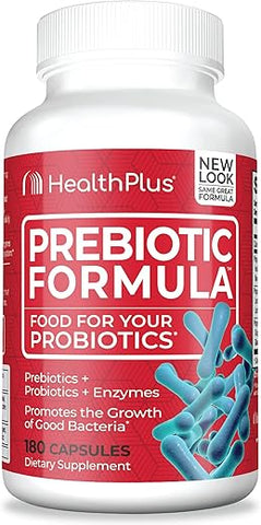 Fórmula Prebiótica Health Plus – Probióticos Enzimas Digestivas – Livre de Glúten, Lactose e Ingredientes Naturais à Base de Ervas (180 Cápsulas, 60 Porções)